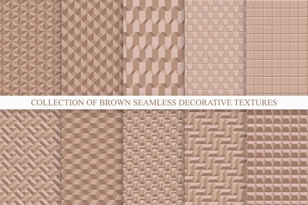 Sammlung Von Vektornahtlosen Braunen Dekorativen Texturen Geometrische Wiederholbare Hintergründe Elegante — Stockvektor
