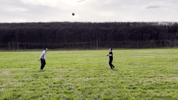 Junge Männer Spielen Auf Der Grünen Wiese Auf Dem Land — Stockvideo