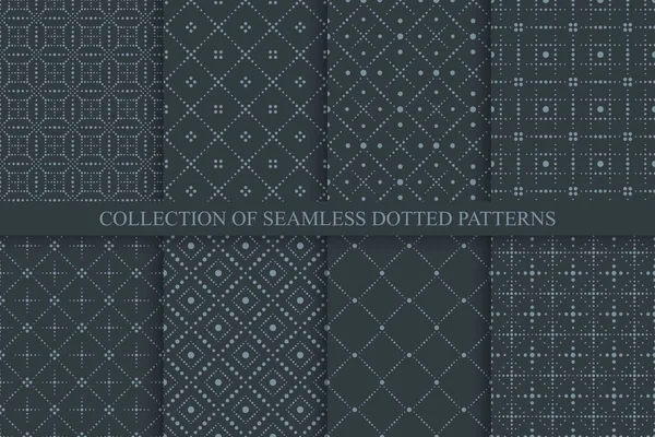 Collection Vector Seamless Dotted Patterns Dark Geometric Elegant Design Minimalistic — Vetor de Stock
