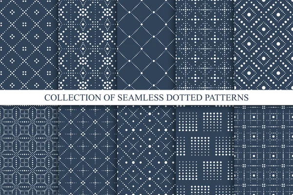 Collection Vector Seamless Dotted Patterns Blue Geometric Elegant Design Minimalistic — Vetor de Stock