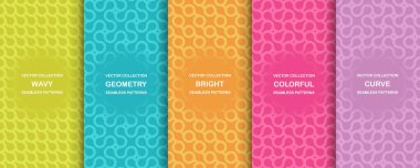 Parlak vektör renksiz geometrik dalgalı desenler dizisi - yaratıcı tasarım. Canlı kıvrımlı arka planlar, sonsuz eğri dokular..