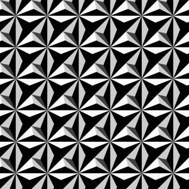 Siyah ve beyaz dikişsiz geometrik üç boyutlu doku. Dekoratif vektör sonsuz arka plan. Monokrom deseni rahatlat.