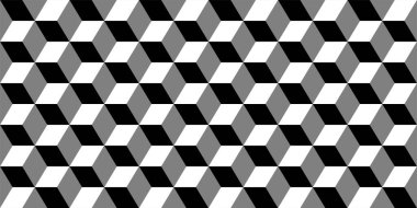 Vektörsüz geometrik desen. Tek renkli küplerin arka planı tekrarlanabilir. Dekoratif siyah ve beyaz 3d doku.