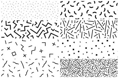 Swathces memphis modelleri - sorunsuz topluluğu. 80-90'lı yılların moda. Siyah ve beyaz mozaik dokular.