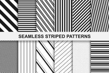 Kesintisiz çizgili desenler koleksiyon. Siyah ve beyaz çizgiler. Renk örnekleri dahil.