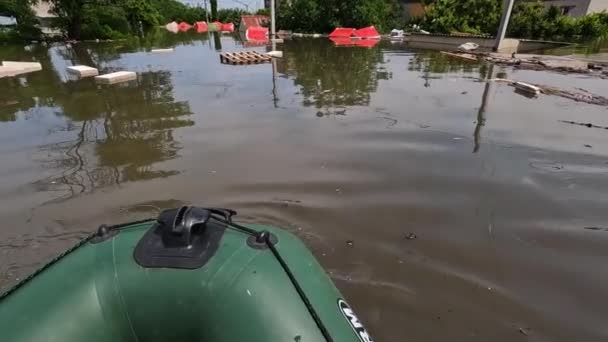 Powódź Miasteczku Chersoń Wyniku Eksplozji Tamy Rzece Dniepru Mieście Novaya — Wideo stockowe