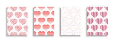Romantik posterler, tebrik kartları, davetiyeler, afişler, kapaklar, kalp izi ve desenli el ilanları. 14 Şubat Sevgililer Günü yaratıcı, sevimli geometrik tasarım.