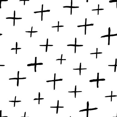 Vektörsüz geometrik çizim deseni - karalama tarzı. Çapraz işaretli basit siyah beyaz yinelenebilir arkaplan. Sonsuz el izi..