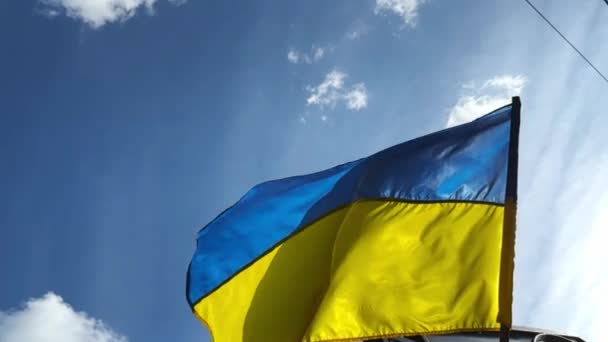 Drapeau Ukrainien Sur Mât Drapeau Agitant Vent Sur Fond Ciel — Video