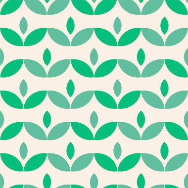 Vektörsüz yeşil çiçek deseni. Soyut geometrik süs arka planı. Sonsuz kumaş izi.