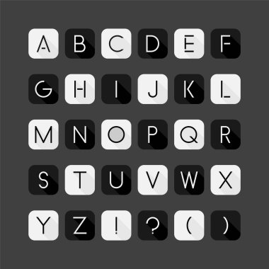 Minimalist stil modern yazı tipi. Düz dizayn edilmiş vektör İngiliz alfabesi - simge biçimi. Modern yaratıcı siyah beyaz tasarım. Latince harfler.