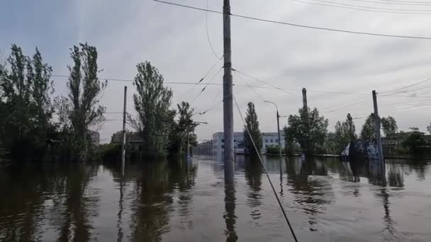 Inondations Dans Ville Kherson Suite Explosion Barrage Sur Rivière Dnipro — Video