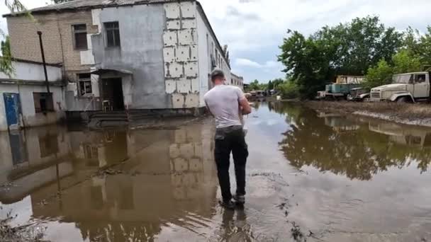 Sauvetage Volontaire Chien Effrayé Maigre Après Explosion Centrale Hydroélectrique Kakhovka — Video