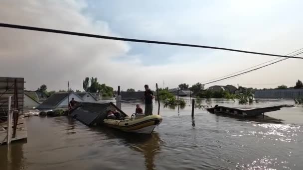 Freiwillige Retten Tiere Aus Einem Überfluteten Haus Nach Der Detonation — Stockvideo