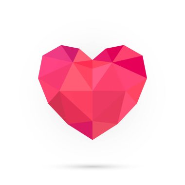 Parlak renkli çokgen kalp. Tasarımınız için soyut 3D şekil. Beyaz arka planda izole edilmiş aşkın sembolü. Sevgililer Günü - 14 Şubat.