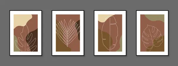 Set Eleganti Copertine Natura Disegnate Mano Modelli Cartelli Opuscoli Banner — Vettoriale Stock