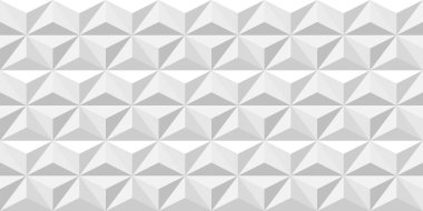 Vektörsüz geometrik üçgen deseni. Beyaz ve gri mozaik tekrarlanabilir yapı arka planı. Dekoratif çokgen 3d döşeme dokusu.