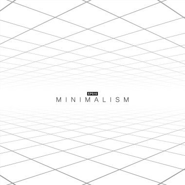 Bakış açısıyla soyut beyaz geometrik arkaplan. Modern fütüristik konsept - parlak dijital minimalist ızgara tasarımı. Poster, pankart, sunum şablonu.