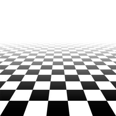 Siyah ve beyaz satranç tasarımı. Soyut geometrik perspektif vektör şablonu. Tek renkli sonsuz yüzey baskısı.