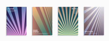 Soyut retro poster koleksiyonu, şablonlar, pankartlar, broşürler, afişler, el ilanları, kapaklar. Parlak çizgili arka planlar. Modayı takip eden yaratıcı tasarım.