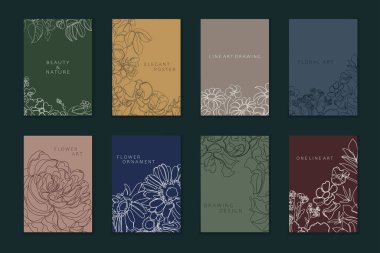 Lüks çiçek kapakları, şablonlar, pankartlar, broşürler, afişler, el ilanları ve benzeri şeylerin koleksiyonu. Koyu renkler özgeçmiş, kartpostallar, posterler, davetiyeler. Çiçek çizen zarif kartlar.