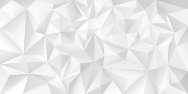 Beyaz geometrik soyut fütüristik çokgen arkaplan. Üçgen 3D dekoratif doku. Yaratıcı çağdaş desen - gri tasarım.