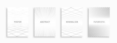 Beyaz vektör fütüristik şablon koleksiyonu, posterler, afişler, broşürler, afişler, el ilanları, arka planlar vs. Çağdaş soyut kapaklar - geometrik asgari kopya alanı tasarımı.
