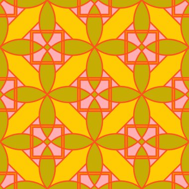 Vektörsüz geometrik süslemeli desen. Döşeme mozaik canlı desen dekoratif parlak renkli arka plan. Vektör tekrarlanabilir simetri baskısı.