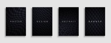 Siyah sanat eserlerinin toplanması geometrik kapaklar, şablonlar, pankartlar, broşürler, pankartlar, arka planlar ve benzerleri. Yaratıcı desenli modern posterler. Koyu tasarım - 3d yapı grafik baskıları.