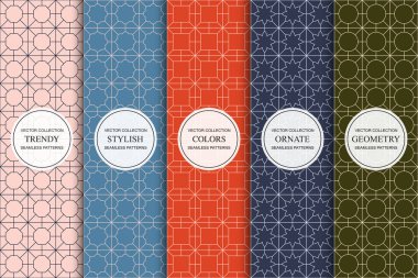 Bir dizi parlak renkli geometrik dikişsiz süs desenleri - simetrik dokular. Tekrarlanabilir doğulu geçmişleri var. Zarif vintage baskılar.
