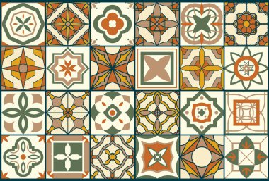 Kusursuz geometrik mozaik desenler koleksiyonu. Renkli mozaik desenler. Dekoratif parlak dekoratif arka planlar. Vektör tekrarlanabilir baskılar.