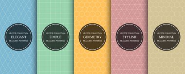Renksiz basit geometrik desenler koleksiyonu. Minimalist geometri süslemeleri tekrarlanabilir arka planlar. Izgara desenleri - alışılmadık sonsuz izler.