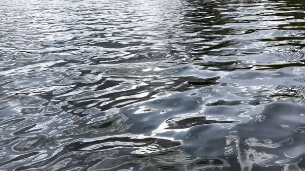 Yazın güneşle aydınlatılan göletin manzara yüzeyi. Güneşli bir günde deniz manzarası ve küçük dalgalar. Güzel yaz doğa manzarası. Huzur sahnesi kavramı. Yavaş çekim