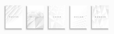 Vektör beyaz çokgen şablonlar, posterler, pankartlar, broşürler, afişler, el ilanları, arka planlar ve benzerleri koleksiyonu. Çağdaş 3d ışık soyut kapakları - geometrik tasarım.