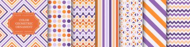 Parlak renksiz geometrik desenlerin toplanması. Soyut moda çizgili arka planlar. Döşeme mozaik dokular. Canlı, basit, sonsuz baskılar..
