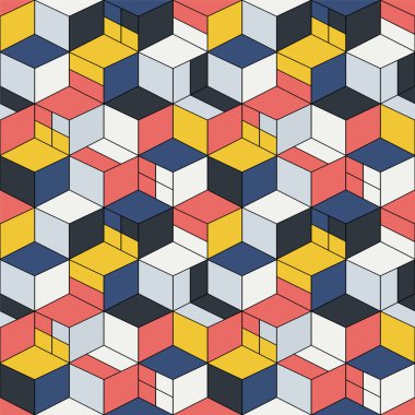 Moda olmayan renksiz desen, geometrik tasarım. Yaratıcı canlı mozaik küp dokusu. Soyut çağdaş moda arka planı.