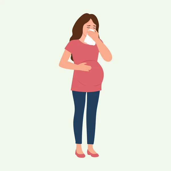 Schwangere Pustet Nase Ins Gewebe Niest Saisonallergie Prävention Gegen Virus — Stockvektor