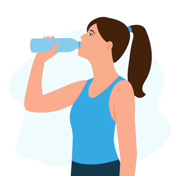 Młoda Kobieta Pije Wodę Plastikowej Butelki Zdrowie Sprawność Koncepcja Zdrowego — Wektor stockowy