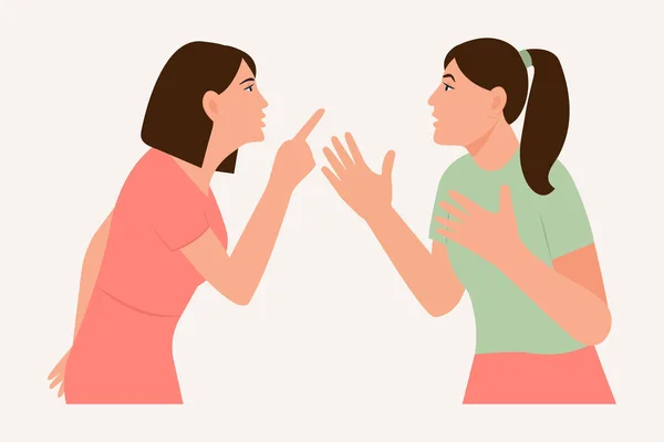 怒りの女性が口論する 攻撃性 対立概念 フラットベクトル漫画イラスト — ストックベクタ