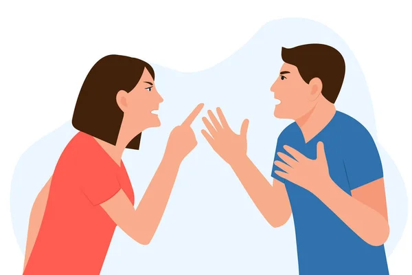 Angry People Quarrel Irritated Wife Husband Conflict Scene Argue Relationship — Stock Vector