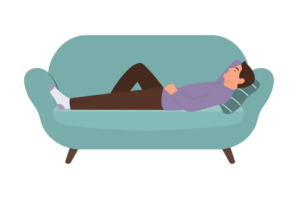Jeune Homme Dormant Sur Canapé Weekend Recreation Concept Illustration Vectorielle — Image vectorielle