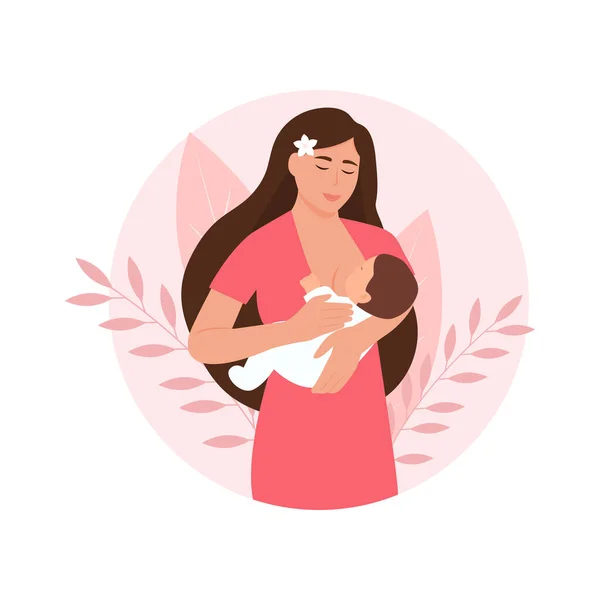 Frau Füttert Ein Baby Mit Brust Mit Der Natur Und — Stockvektor