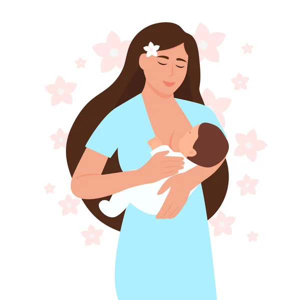 Breastfeeding Mother Woman Feeding Baby Breast Lactation Concept World Breastfeeding — Stock Vector