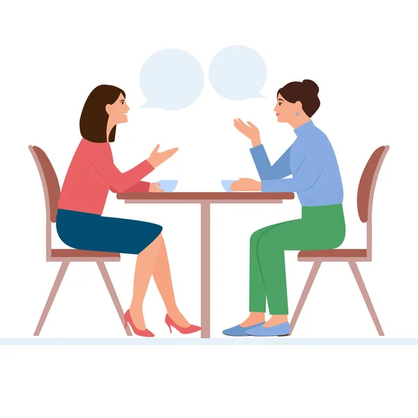 Women talking together. People communicating.  People conversation with speech bubbles. Flat vector illustration