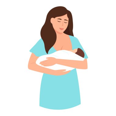 Beautiful Woman feeding a baby with breast Breastfeeding mother.Woman Lactation concept. World Breastfeeding Week. Flat vector illustration isolated on white background clipart