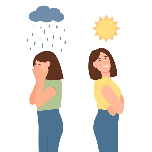 Woman Showing Two Different Moods Euphoria Depression Bipolar Disorder Concept — Vector de stock