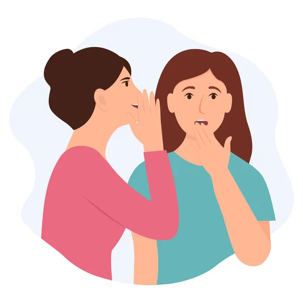 Women Gossiping Whispering Ear Slandering Spreading Secrets Woman Surprised Her — Vector de stock