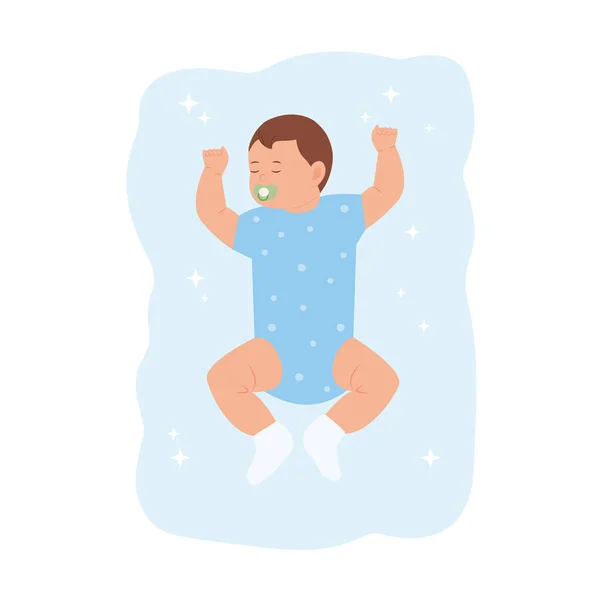 Bambino Che Dorme Neonato Dorme Tranquillamente Nella Culla Utilizzando Ciuccio — Vettoriale Stock