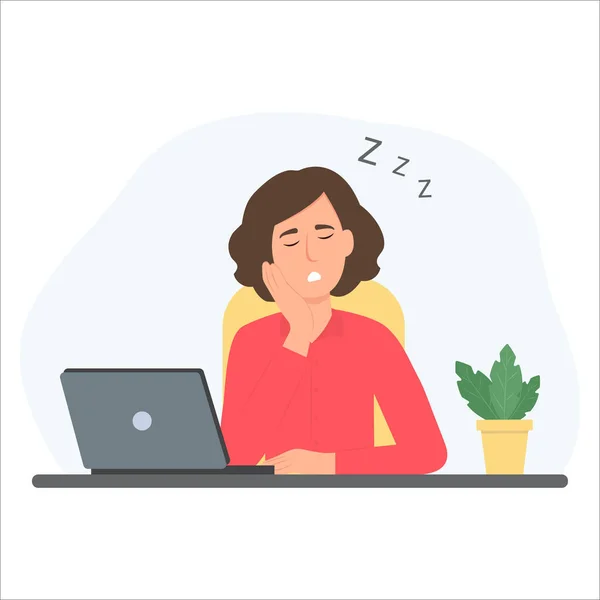 Müde Geschäftsfrau Schläft Arbeitsplatz Büroangestellte Beim Mittagsschlaf Schreibtisch Überlastung Müdigkeit — Stockvektor