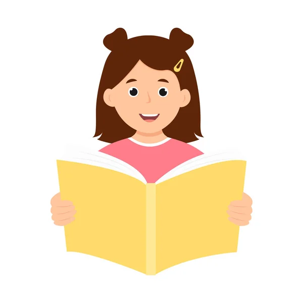 Щаслива Дитина Читає Книжку Усміхнений Щасливий Учень Тримає Відкриту Книгу — стоковий вектор